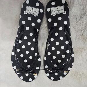 Kate Spade Black & White Poka Dot Foxy  Flip Flops New  Women's Size 11